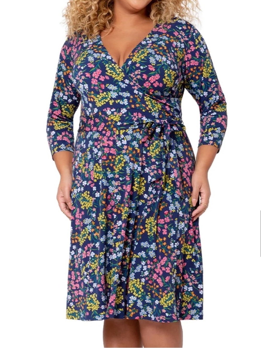 Leota Navy Floral Faux Wrap Dress